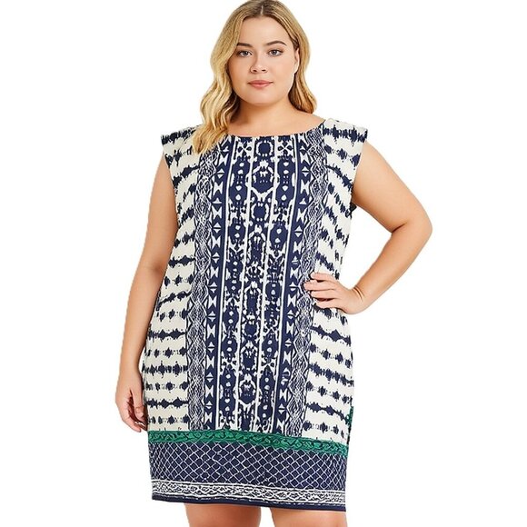 Madison Leigh Womens Blue Ivory Green Lined, Back Zip Dress Size 20W - Picture 1 of 11